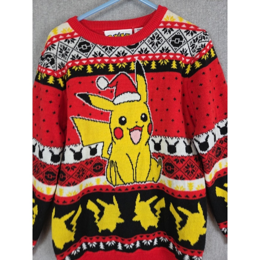 Pokemon Kids Sweater 5-6 Pikachu‎ Happy Red Multi Fair Isle Festive Nordic